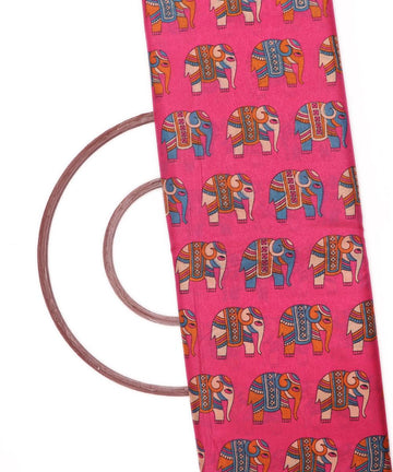 magenta colour animal print manipuri silk fabric